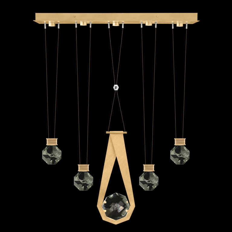 Five-Drop Faceted Crystal LED Pendant / Gold