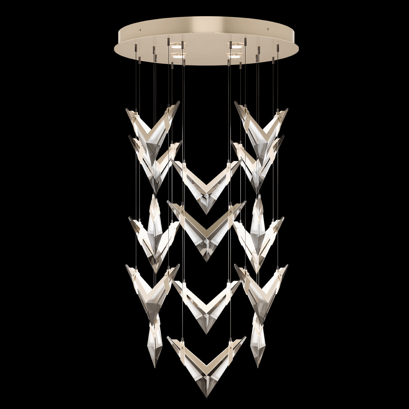 32-Inch Chevron Crystal LED Pendant / Champagne/Dark Walnut