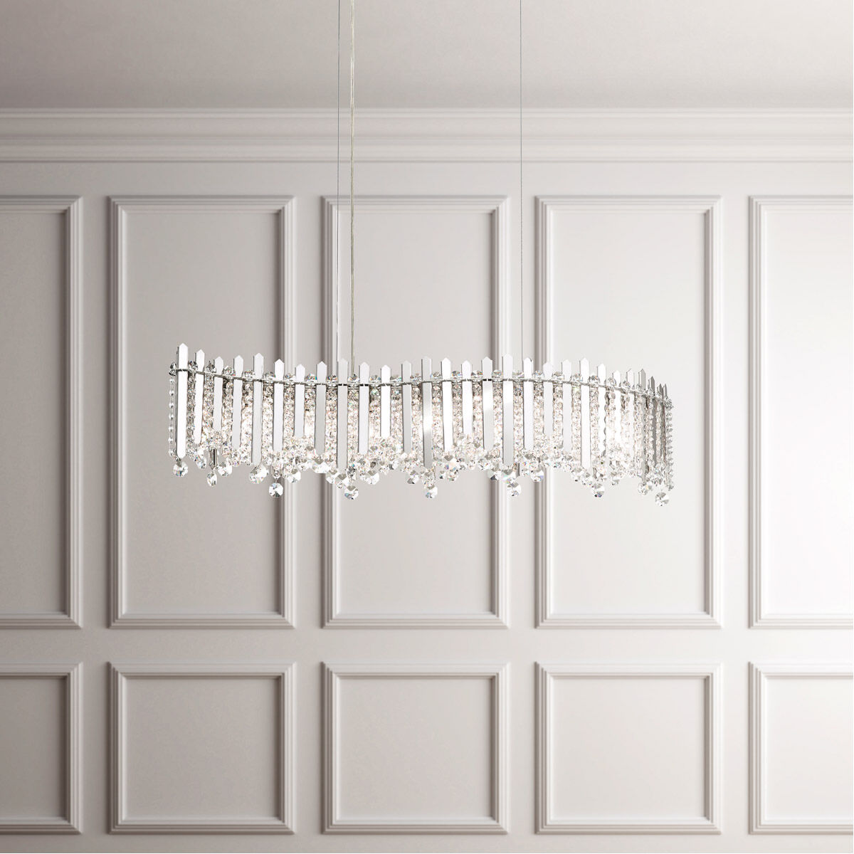 Crystal Strand Linear Pendant Light / Gold Mirror / Clear Crystals From Swarovski
