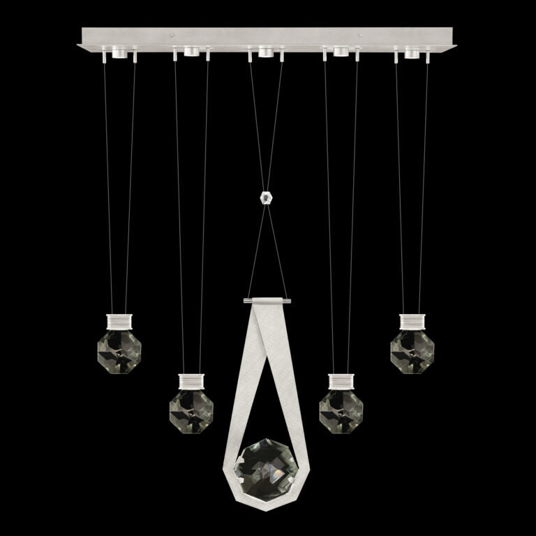 Five-Drop Faceted Crystal LED Pendant / Brushed Silver