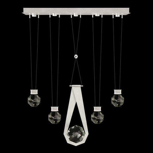 Five-Drop Faceted Crystal LED Pendant / Brushed Silver
