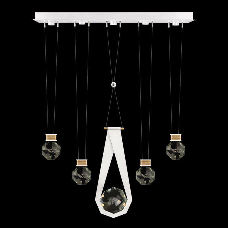 Five-Drop Faceted Crystal LED Pendant / White