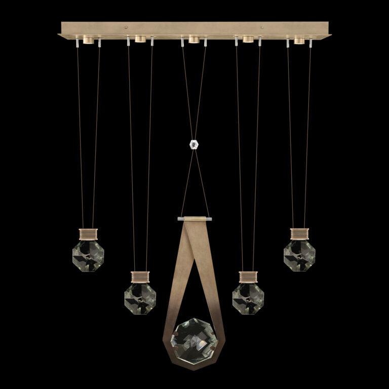 Five-Drop Faceted Crystal LED Pendant / Bronze