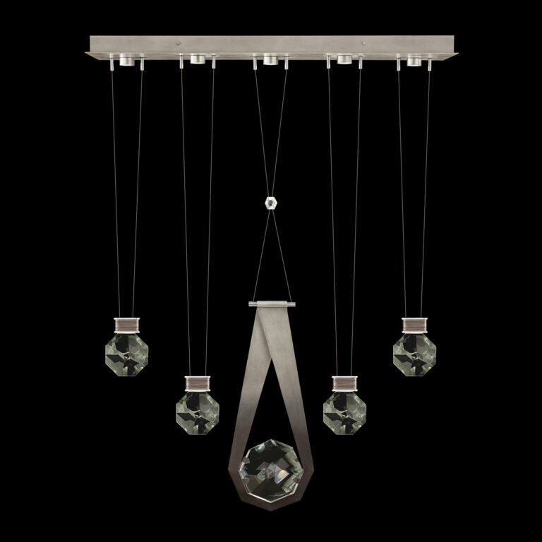 Five-Drop Faceted Crystal LED Pendant / Soft Ombre Silver