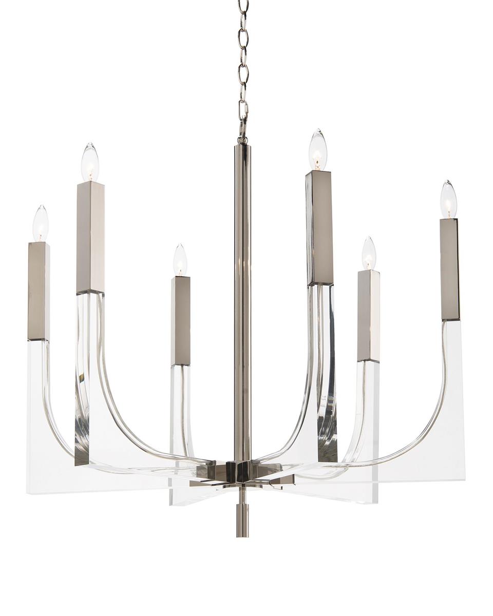 Six-Light Acrylic and Nickel Chandelier